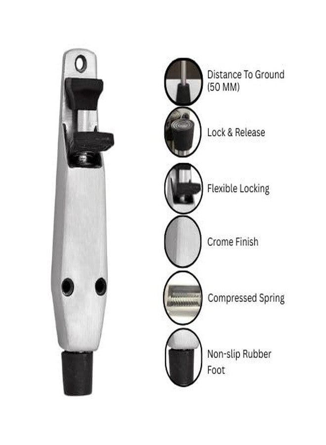 Onepro Kickdown Door Stopper Heavy-Duty Adjustable Stopper with Foot Pedal Anti-Slip Rubber Base for Secure Door Holding Spring Loaded Step On/Off (Silver Finish, Pack of 2) - Image 3